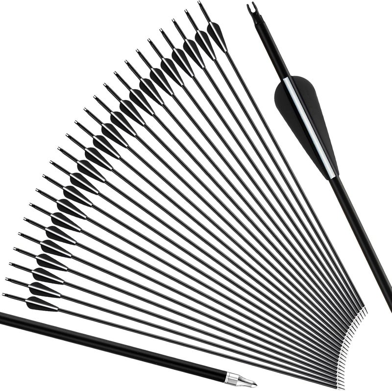 Arrowbash 24 Pcs 31.5 Inch Arrows for Compound Bow Hunting Arrows Carbon Arrows with 3 Inch Plastic Arrow Feathers and Removable Tips 500-600 Spine Archery Target Arrows for Recurve Bow - Image 1